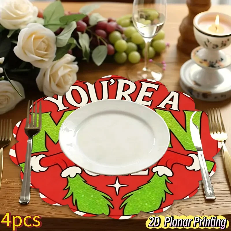 VIKAMA 4 قطعة عيد الميلاد الوحش تحت عنوان تحديد الموقع سانتا كلوز قفازات مستديرة متموجة الدانتيل طاولة طعام تحت عنوان مطعم الديكور #4