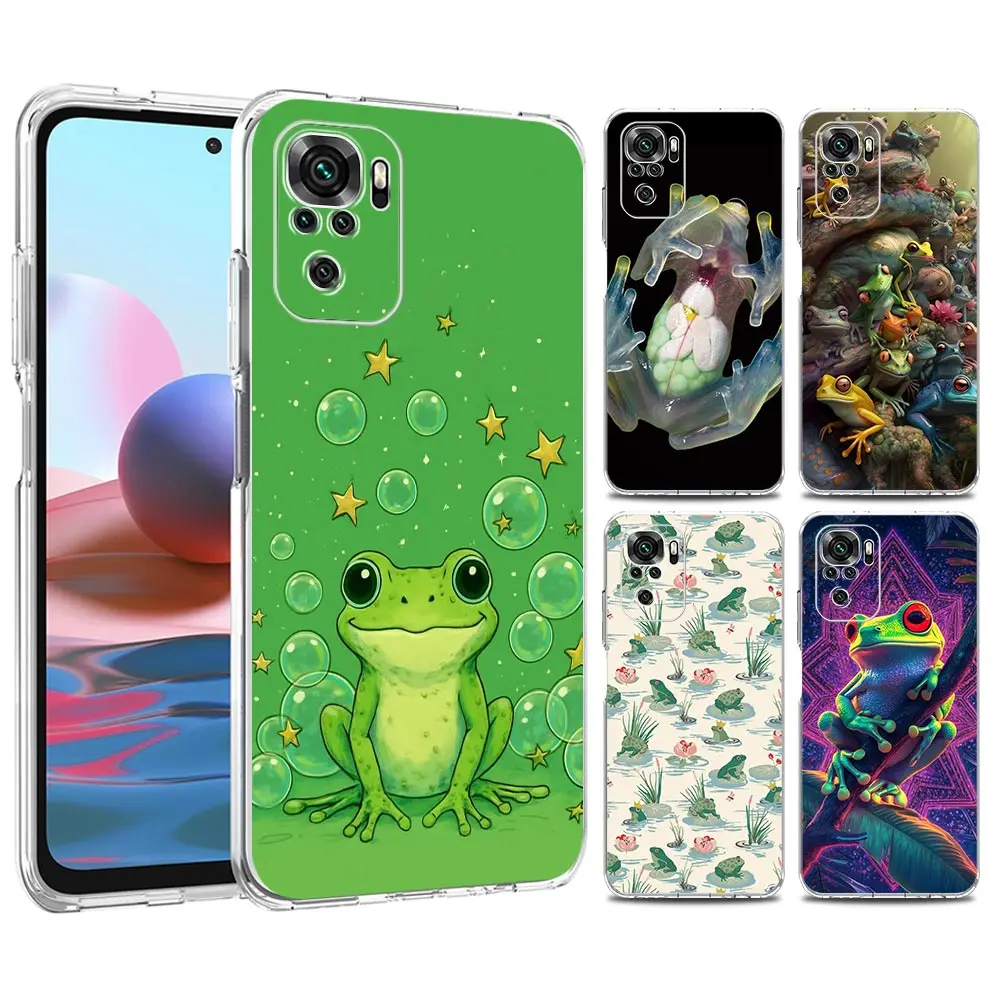 Coque de téléphone transparente pour Redmi 14C 13C 10C Note 15 14 13 12 11 K40 Pro Plus 5G, coque souple en TPU, motif grenouille réaliste