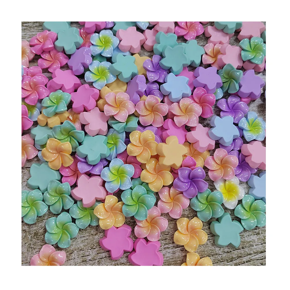 23MM Mixed Colorful Tropical Plumeria Flower Resin Charms Flatback Cabochons For Hawaiian Summer Dress Hair Decoration