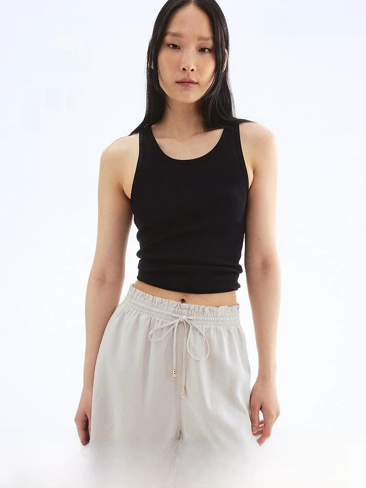 

Женские повседневные брюки H&M из льняной смеси, весенние, комфортные, с завязками на талии, в корейском стиле