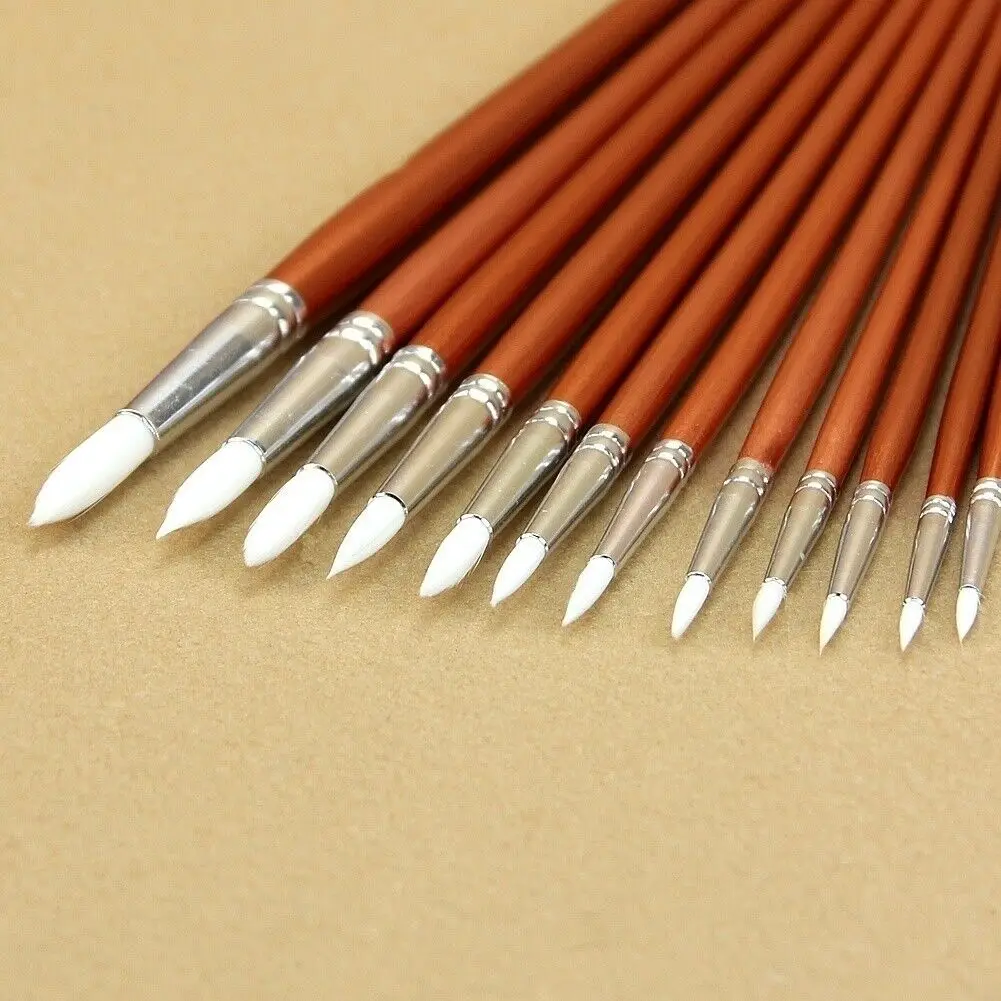 12pc/lot Fine Red Pearl Wooden Paint Acrylic Watercolor Oil Painting Artists Nylon Wool Brushes Set of Sclool Art Supplies image 2