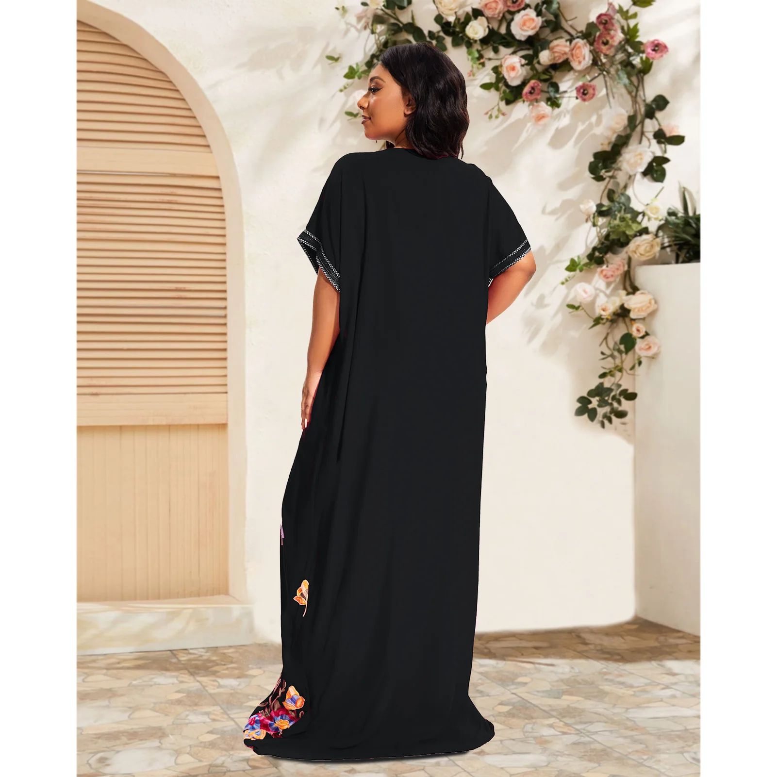 PlusSize Geleneksel Pamuk Kaftan Giyim Gevşek Abayas Elbise Afrika Plaj Ev Dashiki Loungewear Kısa Kollu KapakFas