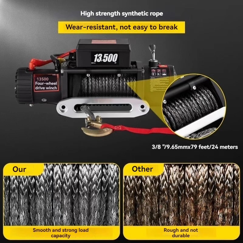 

13500 Pound Vehicle Mounted Electric Winch With Synthetic Rope And Wireless Remote Control Truck/ATV Winch Small Crane