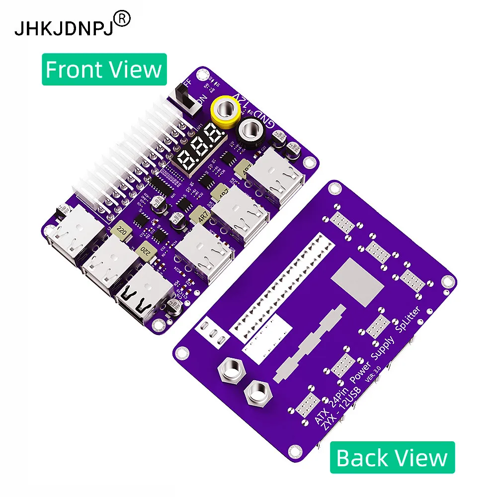 ATX Power Supply Breakout Board with 12- port USB 2.0 and QC 2.0/ 3.0 and 12V Output