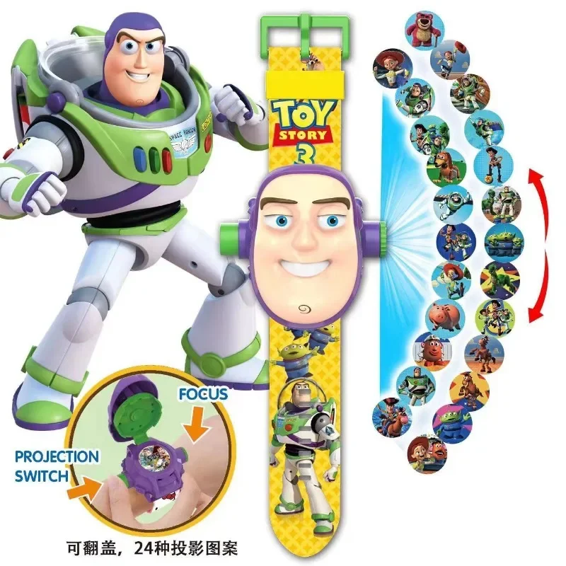 Disney StellaLou LinaBell Buzz Lightyear Cartoon Cute Luminous Projection Flip Watch Creative Kawaii Children's Toys Wholesale