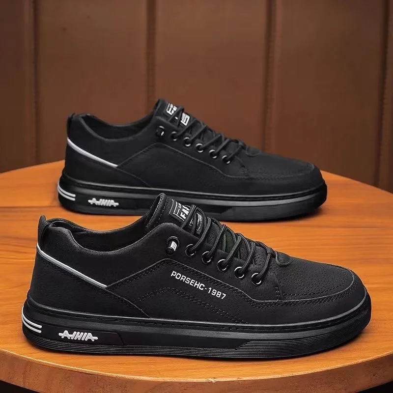 2025 New Mens Soft Leather White Sneakers Breathable Waterproof Casual Skate Shoes Chunky Sole Fashion Athletic Outdoor Footwear - Image 3