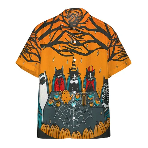 New Halloween Series 3D Printed Casual Collared Pumpkin Short Sleeve Shirt Man Beach Wear Spring And Autumn Seasonal Apparel