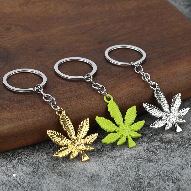 leaf keychain Key Ring Metal Key Chain Keychain Jewelry Antique Gold Color Bronze Silver Color Plated Maple Leaves