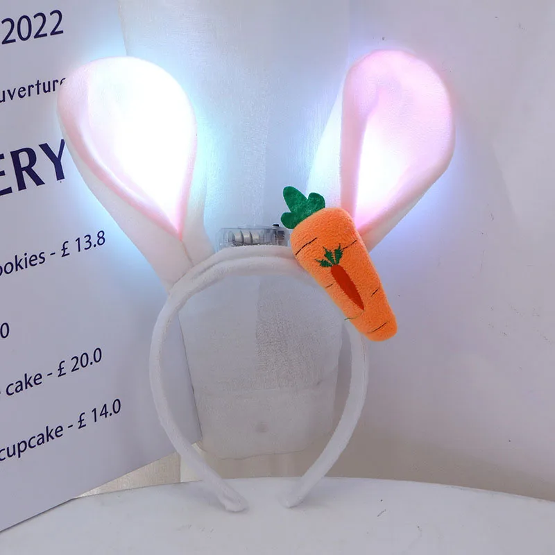 LED Konijn Wortel Hoofdband Bunny Oren Gloeiende Hoofdband Volwassen Kinderen Pasen Cosplay Benodigdheden Jongen Meisje Lichtgevende Haarband Props