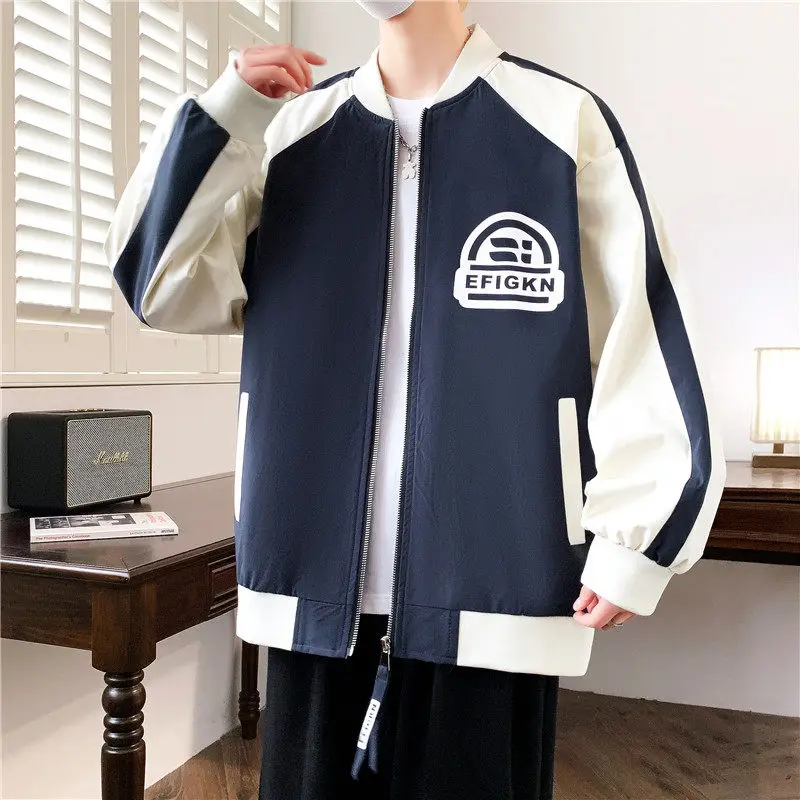 

Весенне-осенняя мужская свободная бейсбольная куртка, модная верхняя одежда для подростков, модное студенческое пальто с открытой передней застежкой-молнией...