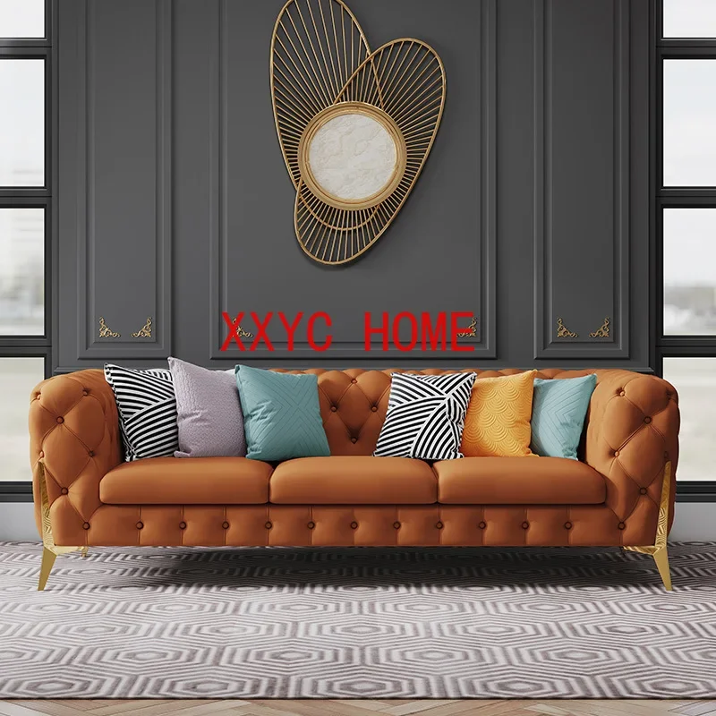 

Apartment Sofa Modern Simple Luxury Faux Leather Large Living Room Leather Combination