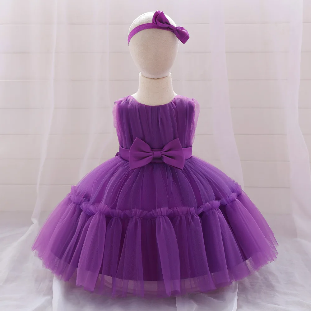 Vestido de tule plissado para bebê menina, festa de aniversário, cerimônia de graduação, concurso, criança, 6M-5 anos