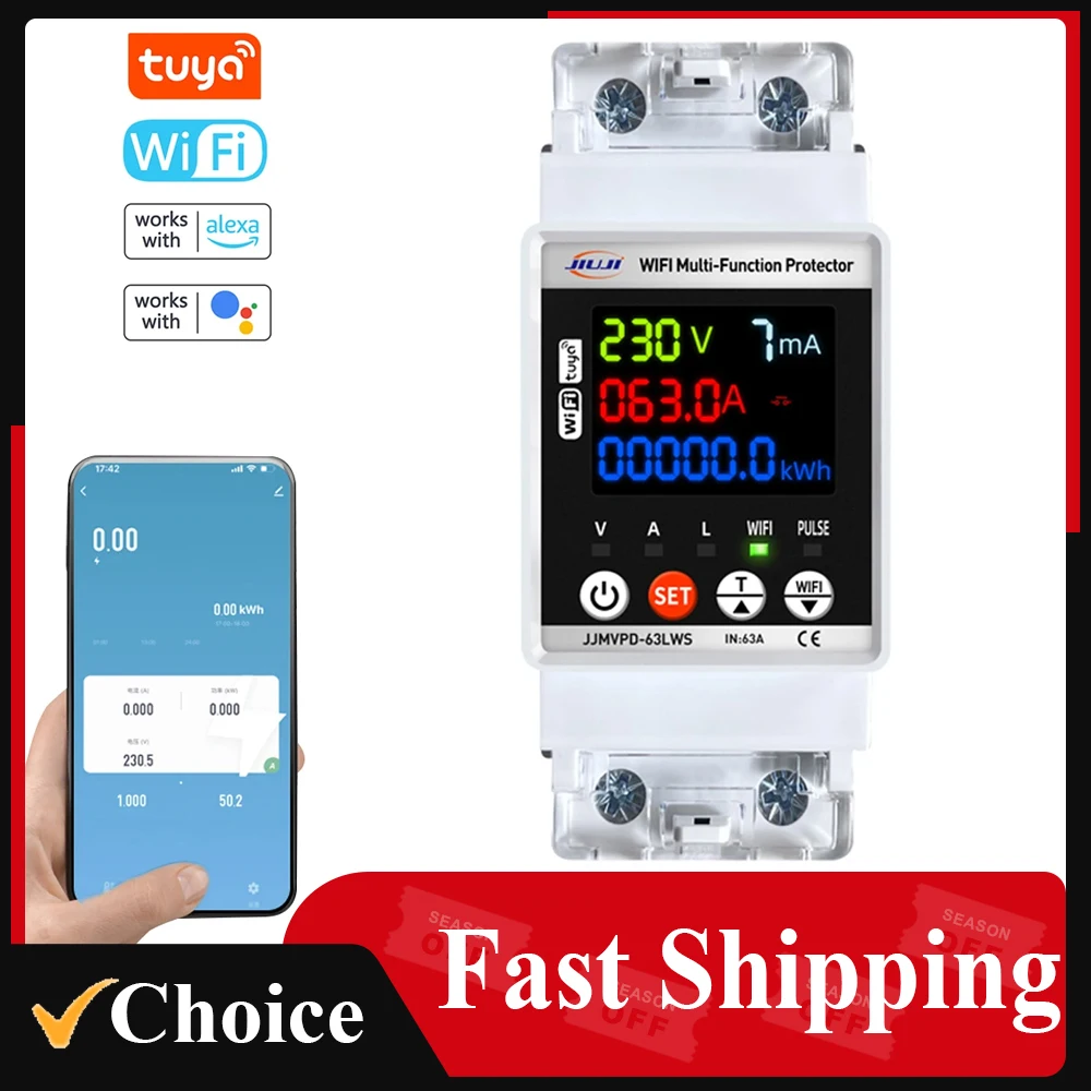 Tuya WiFi Automatic Reclosuring Protector Intelligent Circuit Breaker Single Phase Reclosing Switch Adjustable Voltage