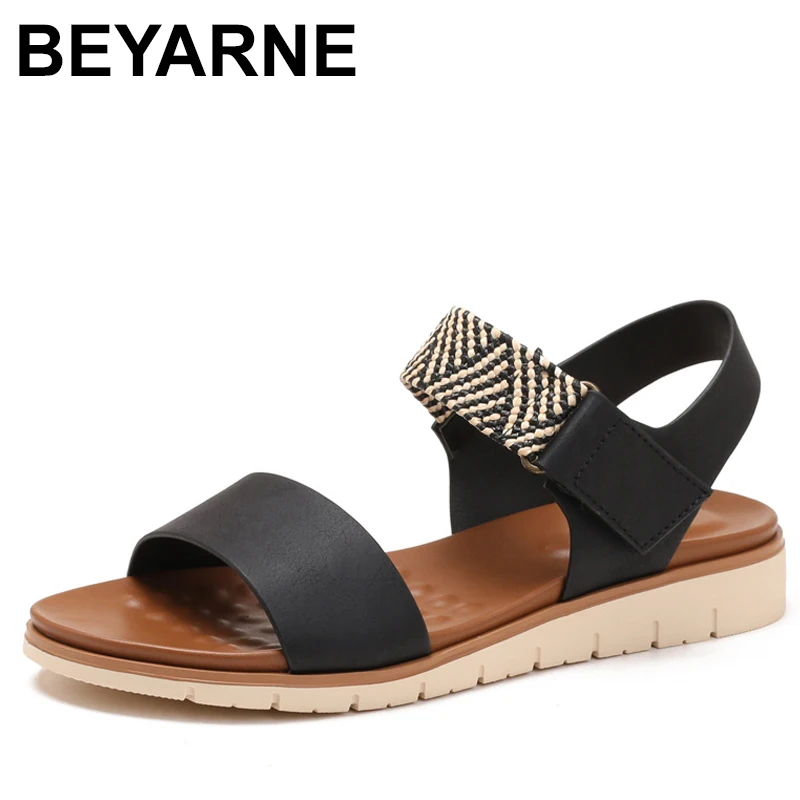 

Женские сандалии, летние римские повседневные пляжные сандалии на низком каблуке с открытым носком на плоской подошве, Holiday oes Leather