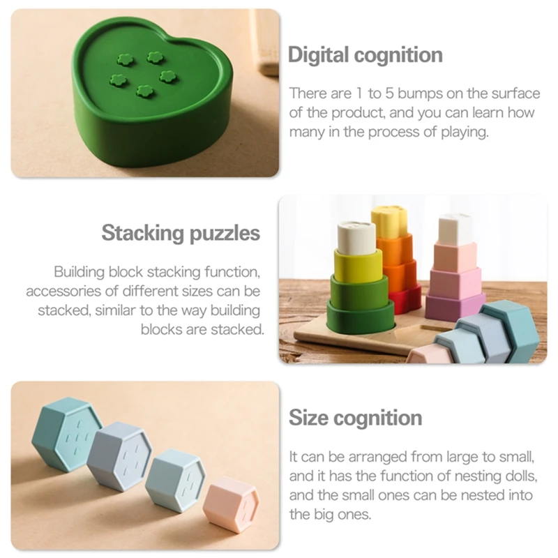 Silicone Building Block Toy para Bebês, Stacking Block, Montessori Toy, Construção De Madeira, Educação Infantil Puzzle, Presente, 1 Conjunto