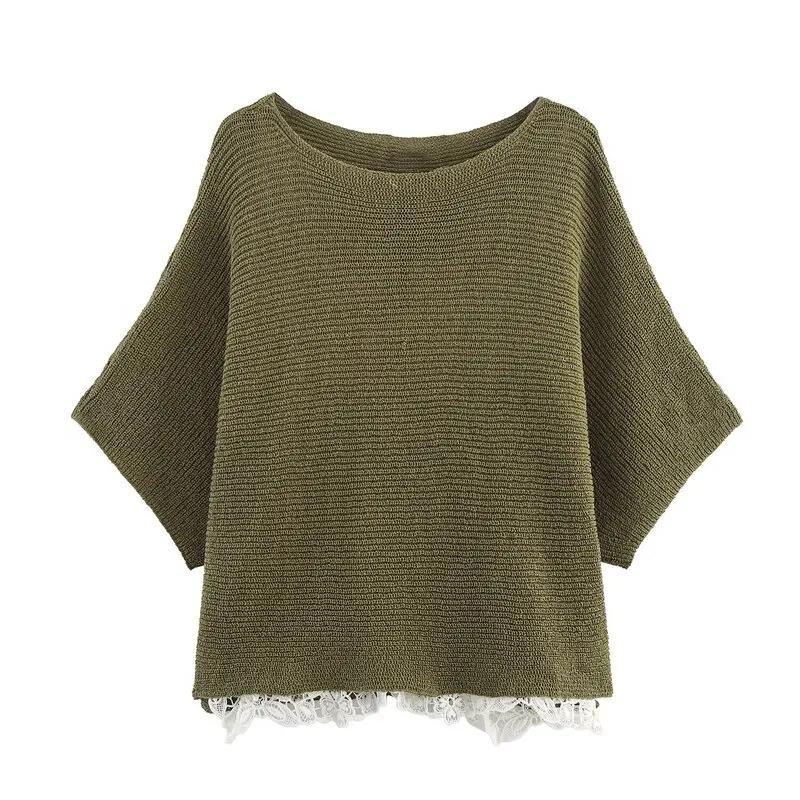 2025 Herbst Neue Ankunft frauen ort Sve Gestrickte Pullover One oulder Spleißen Design Faionable Casual Sle für Damen