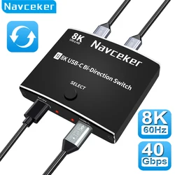 8K, 1x2, 2x1, 4K, 120Hz, Thunderbolt 4, USB 3.1, PD, 100W, Interruptor de Bi-Direção USB Tipo C, divisor para laptop, Macbook