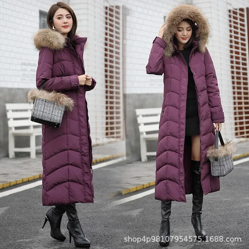 Winter Frauen neue schlanke weiße Enten Daunen jacke Fuchs Pelz Kragen Mäntel warm verdickt über Knie langen Mantel Doudoune Femme