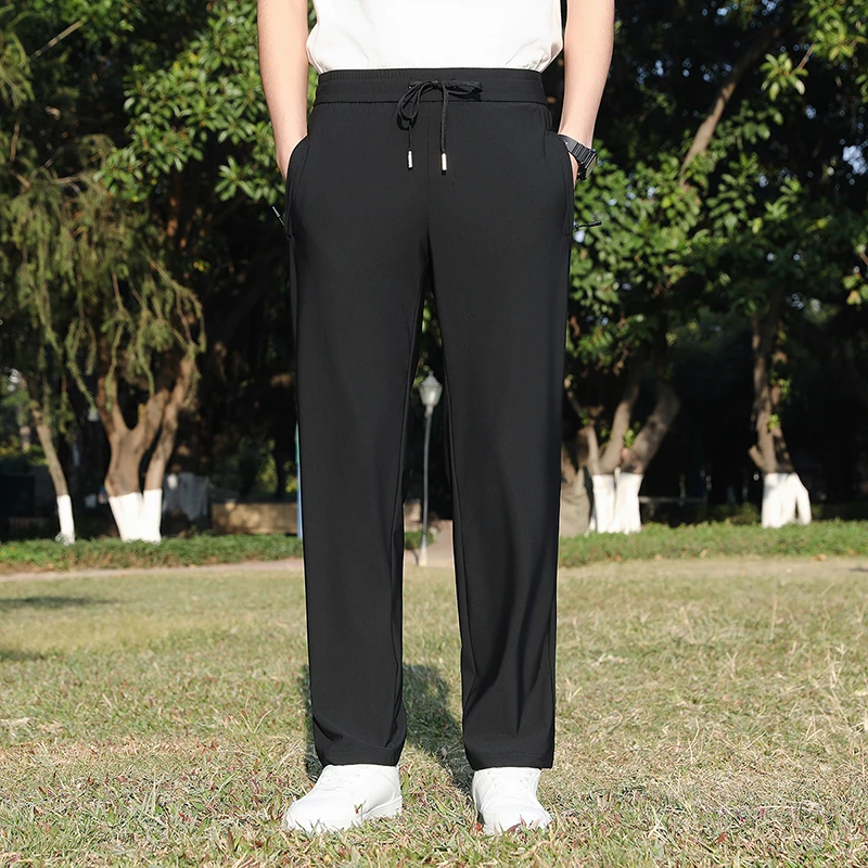 New High-Quality Fashion Versatile Ice Silk Quick Drying Casual Pants Men'S Summer Breathable And Loose Outdoor Sports Trousers