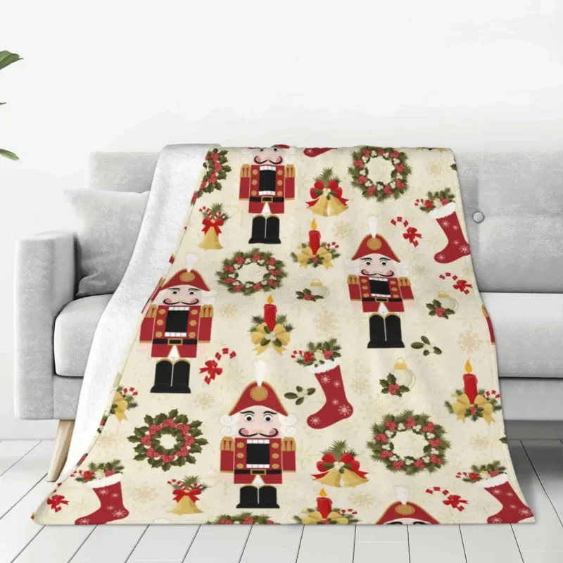 

Nutcracker New Year Christmas Tree Fleece Throw Blanket Summer Air Conditioning Portable Soft Warm Bedsprea