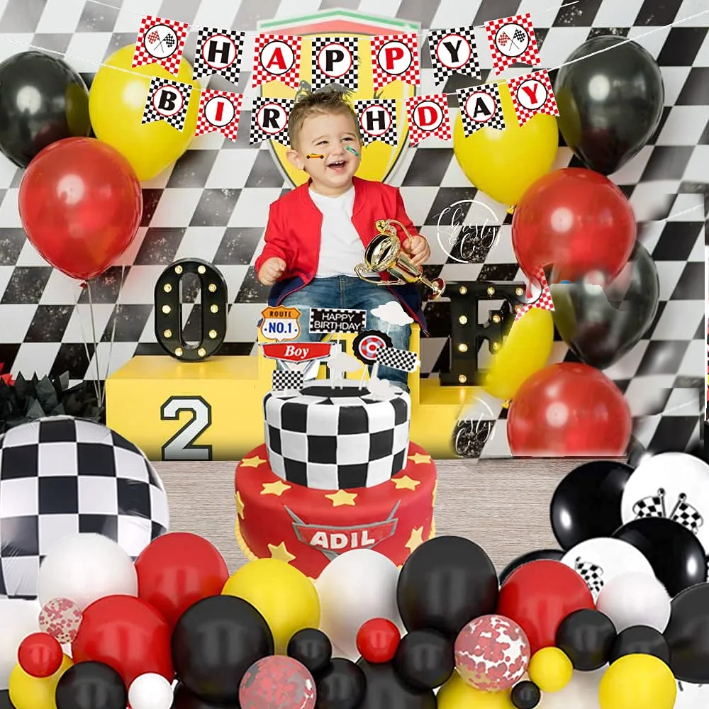 

Racing Theme Birthday Party Decoration for Boys Latex Balloon Racing Balloon Garland Arch With Birthday Banner Ballon Cake Toppe