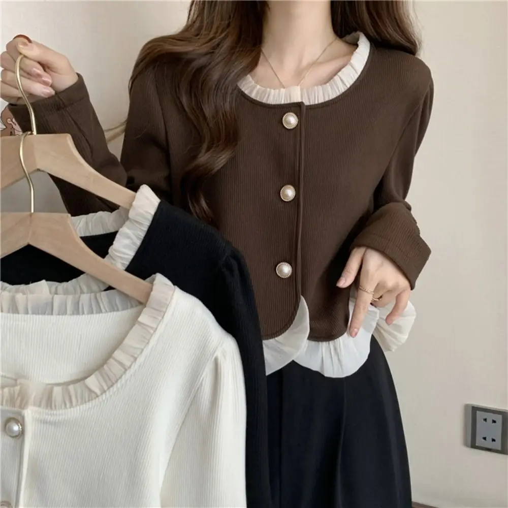 Cardigans à manches longues pour femmes, pull en dentelle unie, Style Preppy Y2K, hauts pour dames, tricot doux, printemps automne