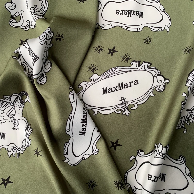 High Quality Imitation Silk Stretch Satin Green Bottom Bulletin Board Printed Brand Fabric For Dress Shirt Handmade DIY Material