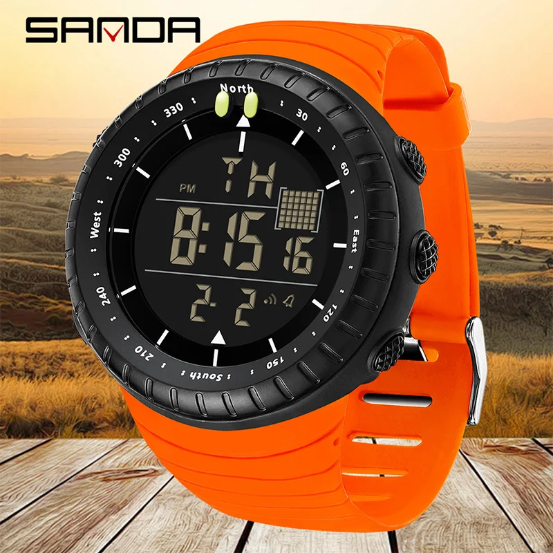 SANDA New Fashion Sports Men\'s Electronic Watch LED Alarm Clock Multi functional Night Light Waterproof Men\'s Watch Reloj Hombre