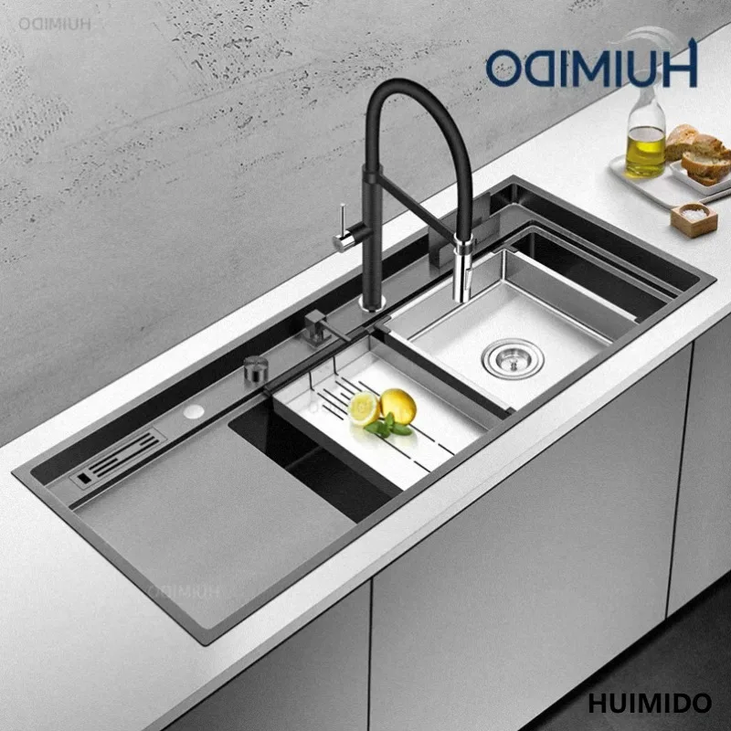 New Nanometer Kitchen Sink Handmade Sink 4mm Thickness 240mm Depth Large Size Single Kitchen Sink With Drain Plate Sinks