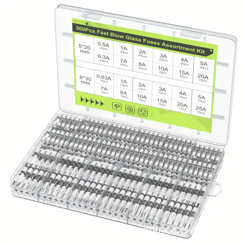 360PCS 5x20mm Glass Fuses Easy To Identify Car Glass Fuses 6x30mm Glass Fuses Portable For Car Household Appliances Electronics