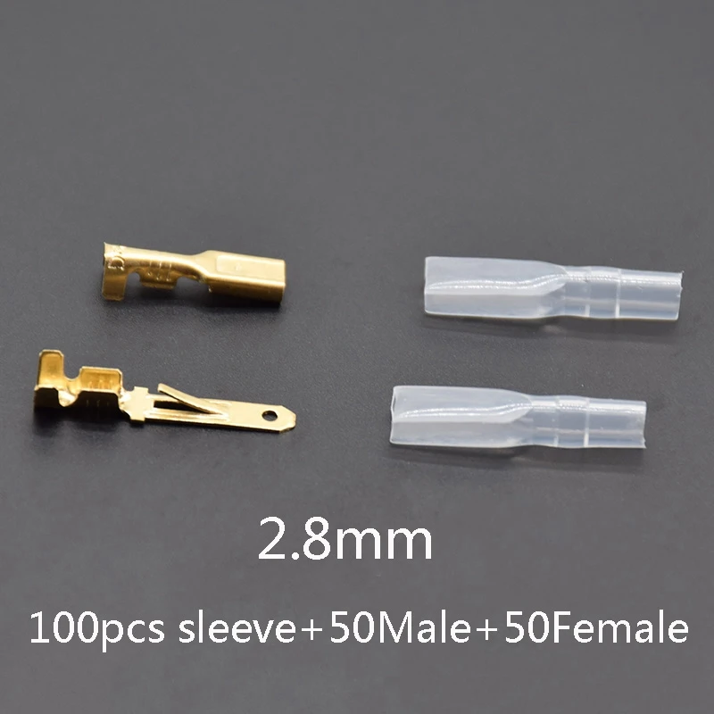 200PCS Female Male Spade Crimp Terminals Sleeve Wire Wrap Connector for 22-16 AWG Car Audio Speaker,