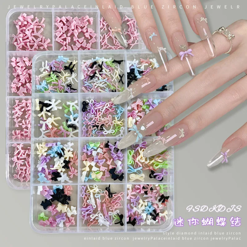 

Набор из 12 видов миниатюрных бантиков для ногтей - 300 шт. 3D-украшений для ногтей из смолы в коробке для хранения, аксессуары для дизайна ногтей своими руками