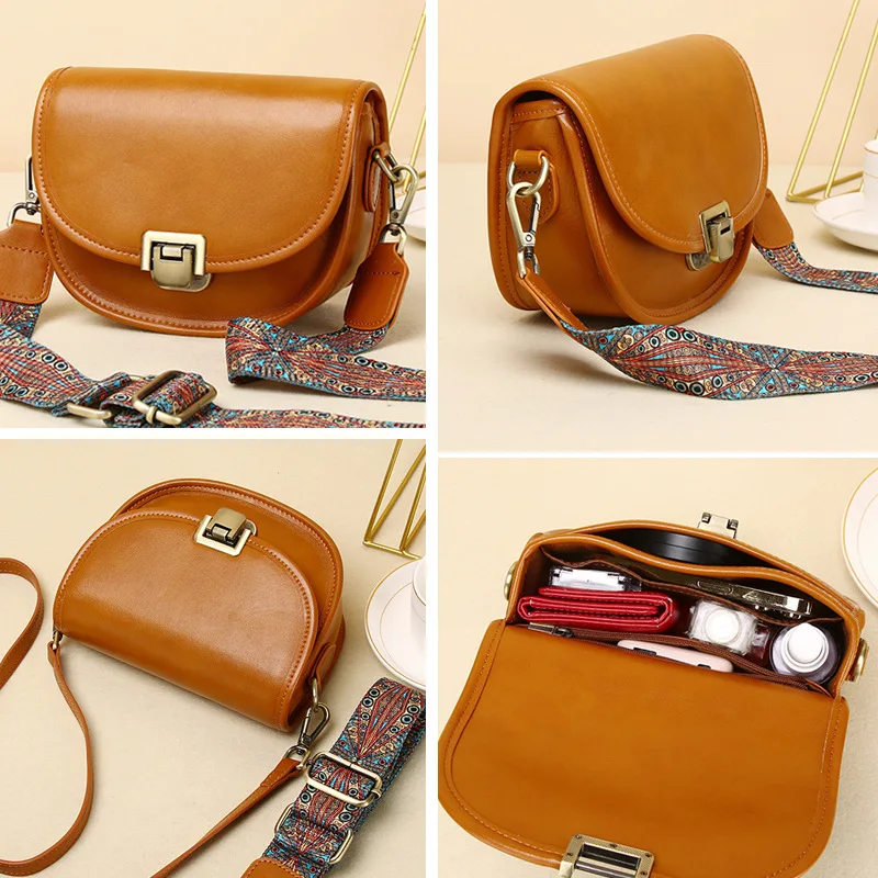 2023 New Style Real Leather Women\'s Bag Vegetable Tanned Genuine Cow Leather Single Shoulder Messenger Bag Lady Popular Purse