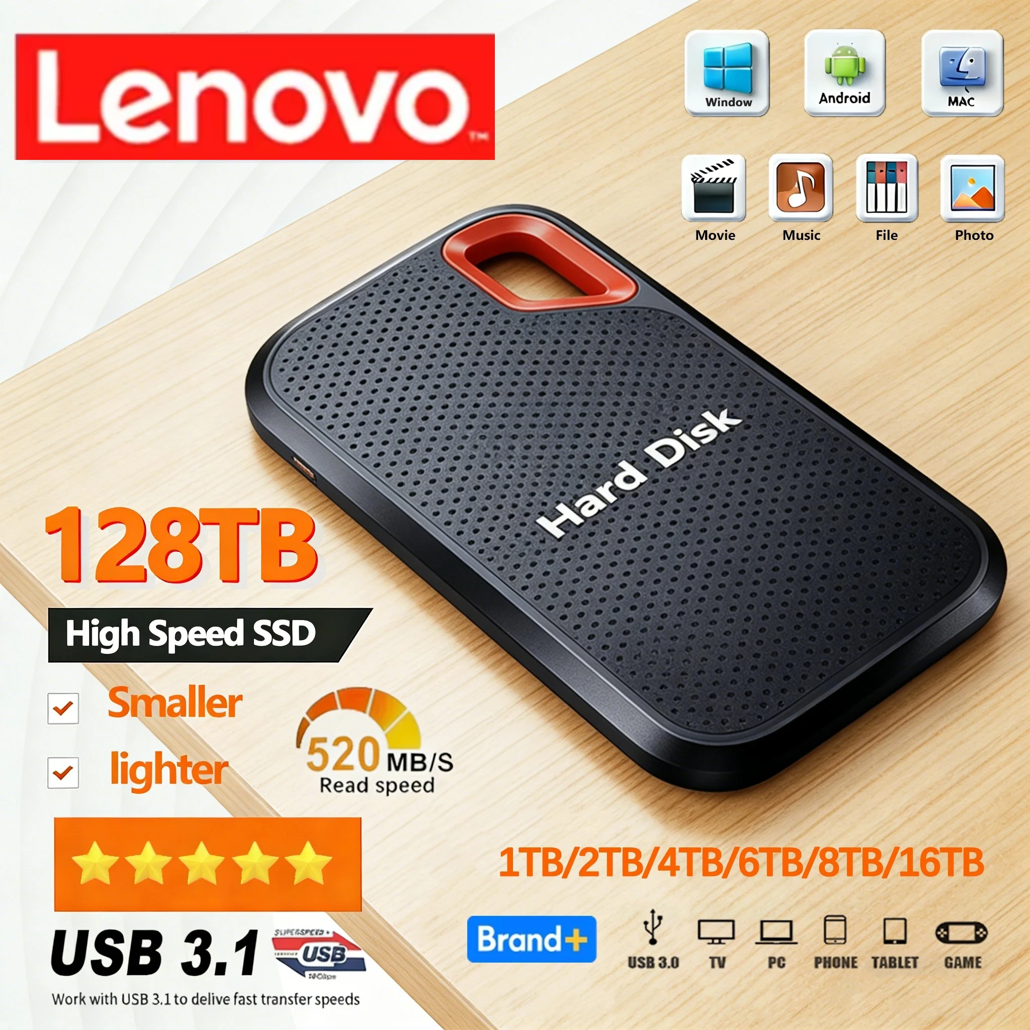 

Новый внешний твердотельный накопитель Lenovo E61 2 ТБ, 6 ТБ, 8 ТБ, 256 ТБ USB 3.1 для ноутбуков, PS5, мобильных устройств, внешний жесткий диск HDD, накопители для хранения данных