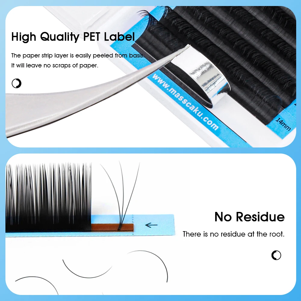 Hot Sale MASSCAKU 0.05/0.07/0.10/0.15mm Thickness Wispy Classic Volume Lash Soft Korean PBT Fiber Regular Eyelashes Makeup Tools