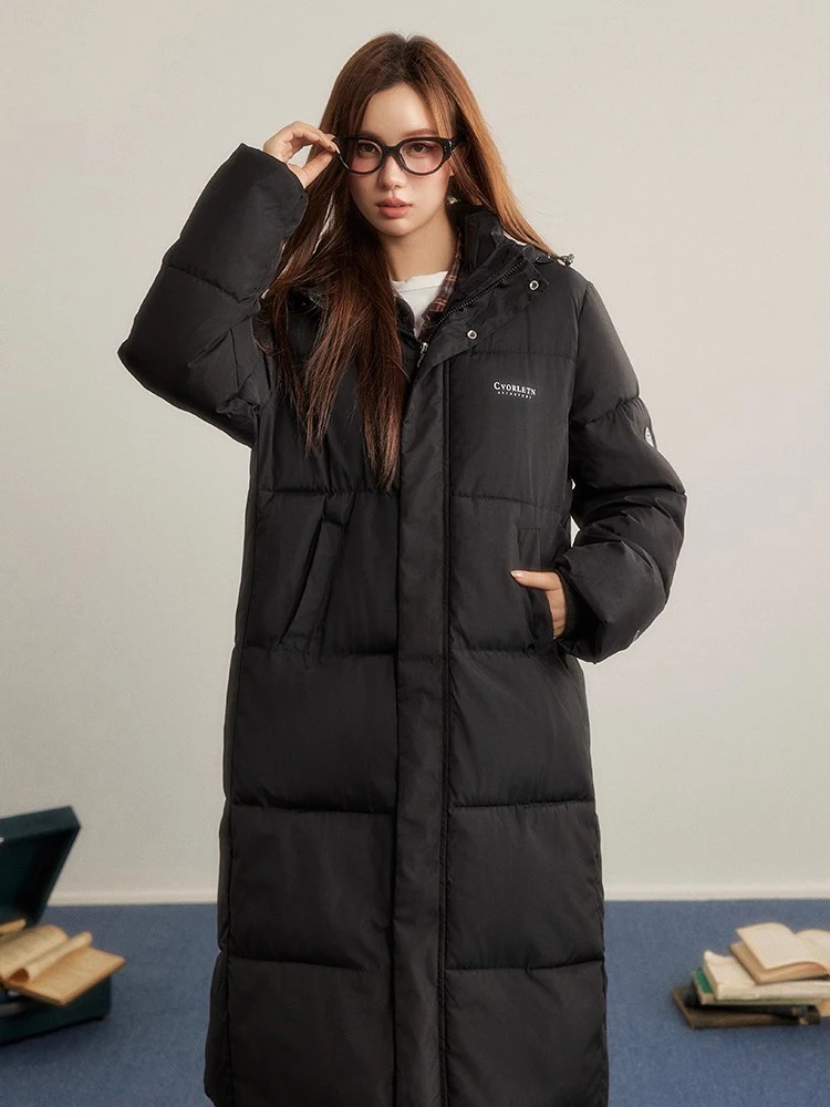 REDDACHiC-abrigo largo negro para mujer, chaqueta con capucha acolchada gruesa y cálida con cremallera, Parkas femeninas Dongdaemun de Corea para invierno