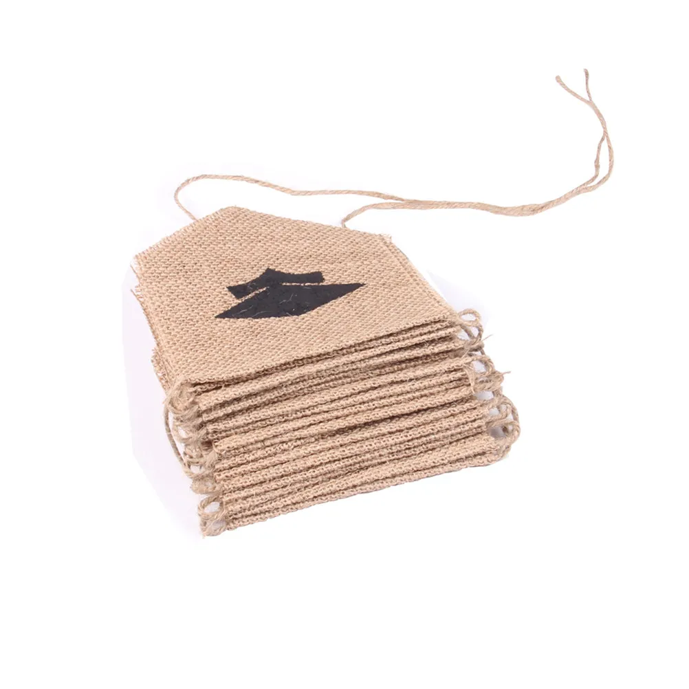 Burlap Bunting Banner for Graduation Party Linen Jute Flag Pennant Overlocked Edges Sturdy Twine Mounted Decorative Hanging