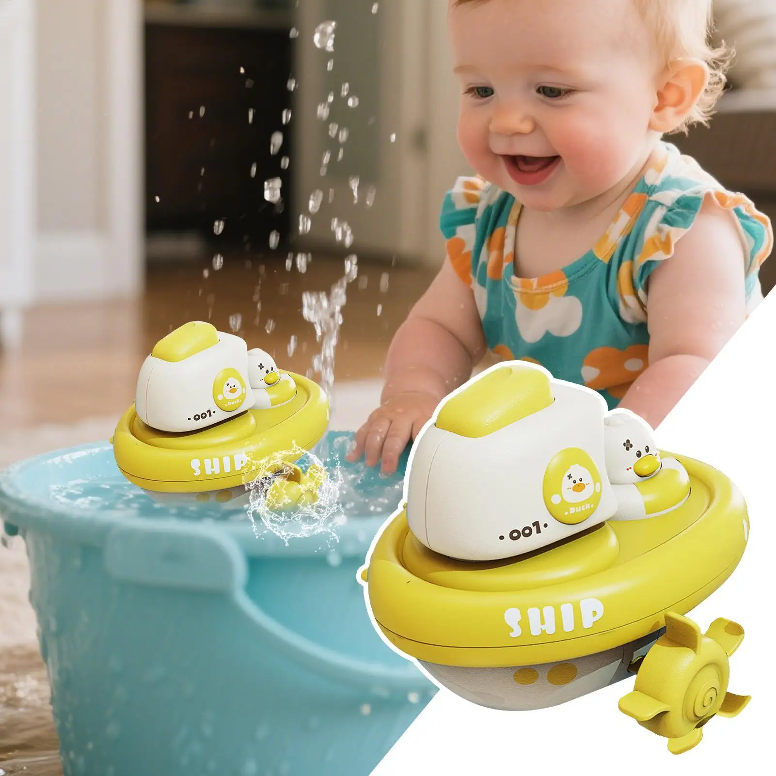 Barco de piscina, juguete educativo divertido para bañera, divertido juego de baño interactivo con manivela para ducha, diversión para el hogar, playa, piscina para niños y niñas