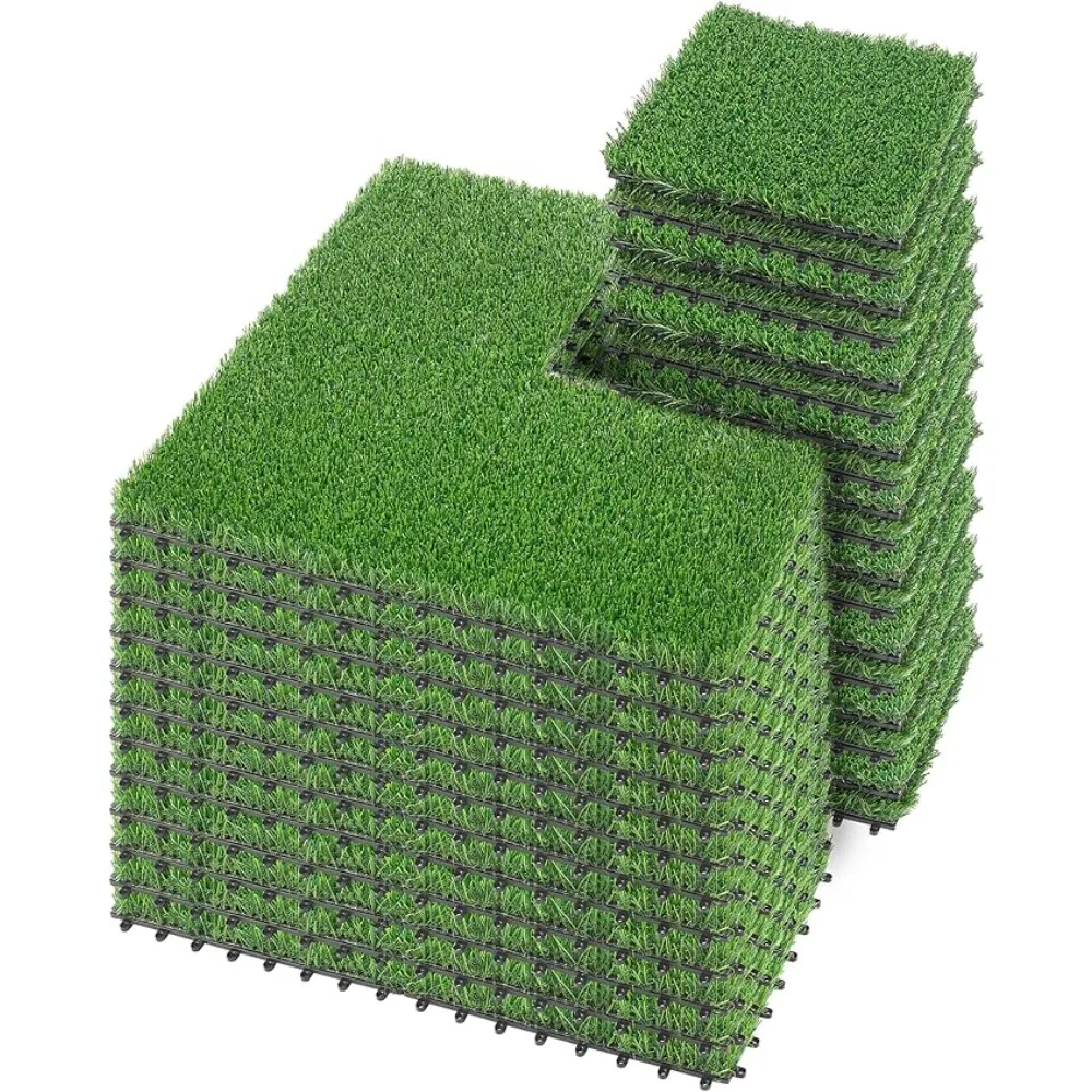 54 Pack  12" x 12"Pack Artificial Synthetic Grass Turf Interlocking Deck Tiles Square Self Draining for Patio Floor Decorations