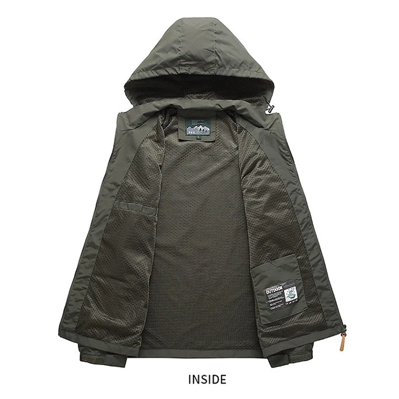 2025 Spring Jacket Mens Outdoor Casual Work Coat New Windproof Zip Jacket Outdoor Hiking  Hooded Jacket wear-resisted Coat 2pc
