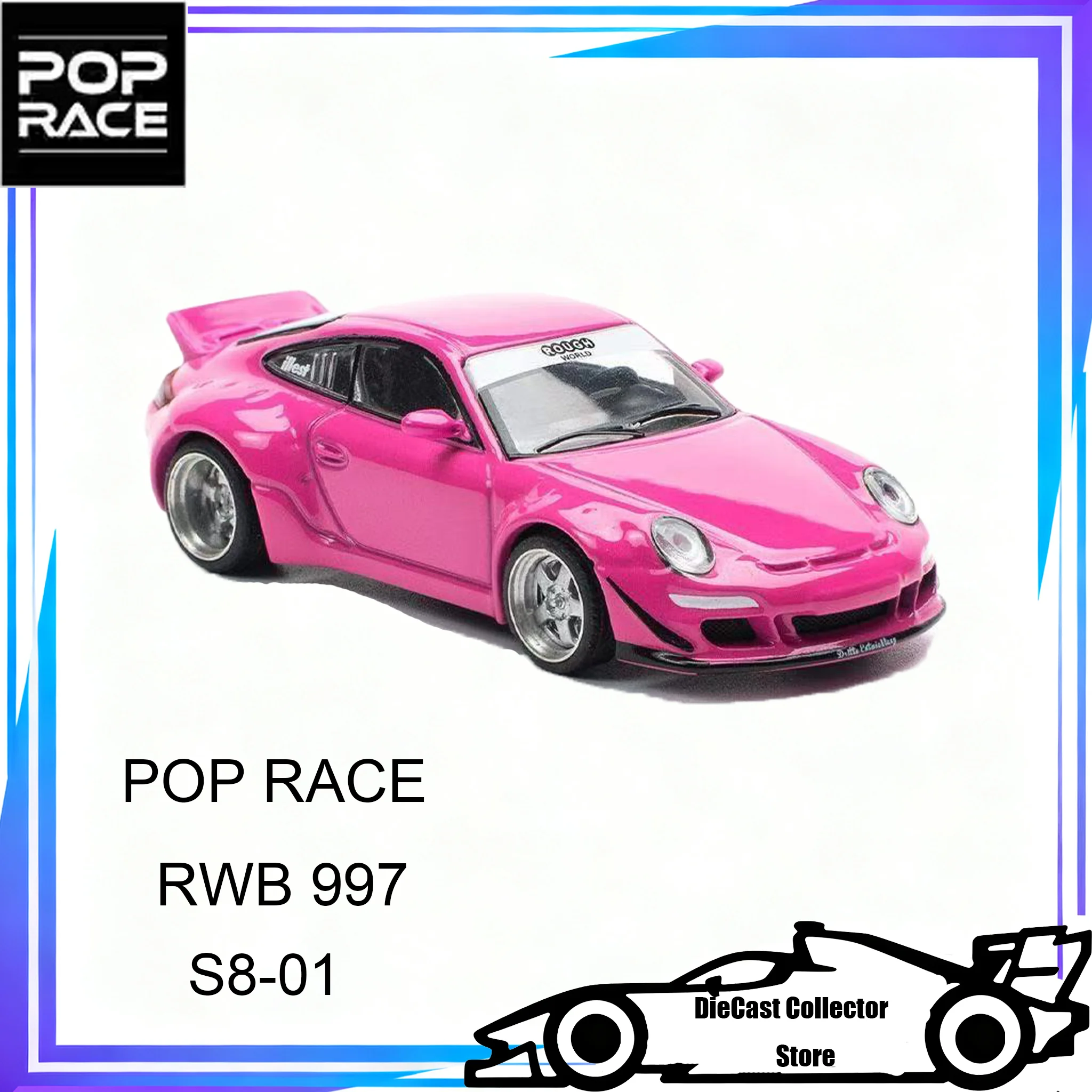 

POP RACE 1/64 Porsche 997 RWB Pink Cast Alloy Car Model Children toys Collection Gift