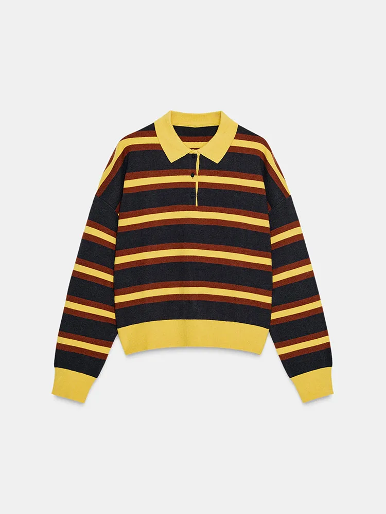 冬の新作レディースニットウェアロングスリーブストライプ柄万能クラシックスタイルヨーロッパファッションレディースプレミアム