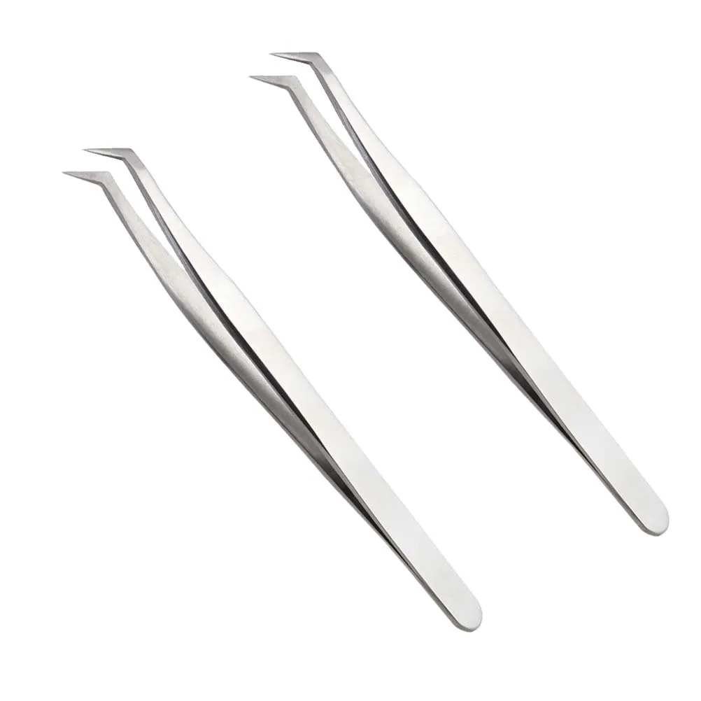 Pince à épiler pour extensions de cils, 2 pièces, matériau métallique de qualité supérieure, Durable, utilisation pratique, pointes fines, manœuvre facile pour la mode