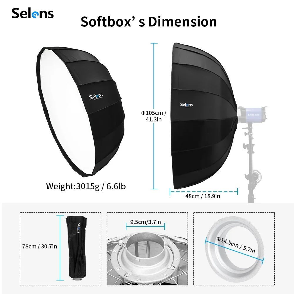 Selens 스튜디오 초상화용 뷰티접시 우산 소프트박스, 디퓨저 보웬스 마운트 소프트 박스, 빠른 접이식 16 봉, 65, 85, 105cm