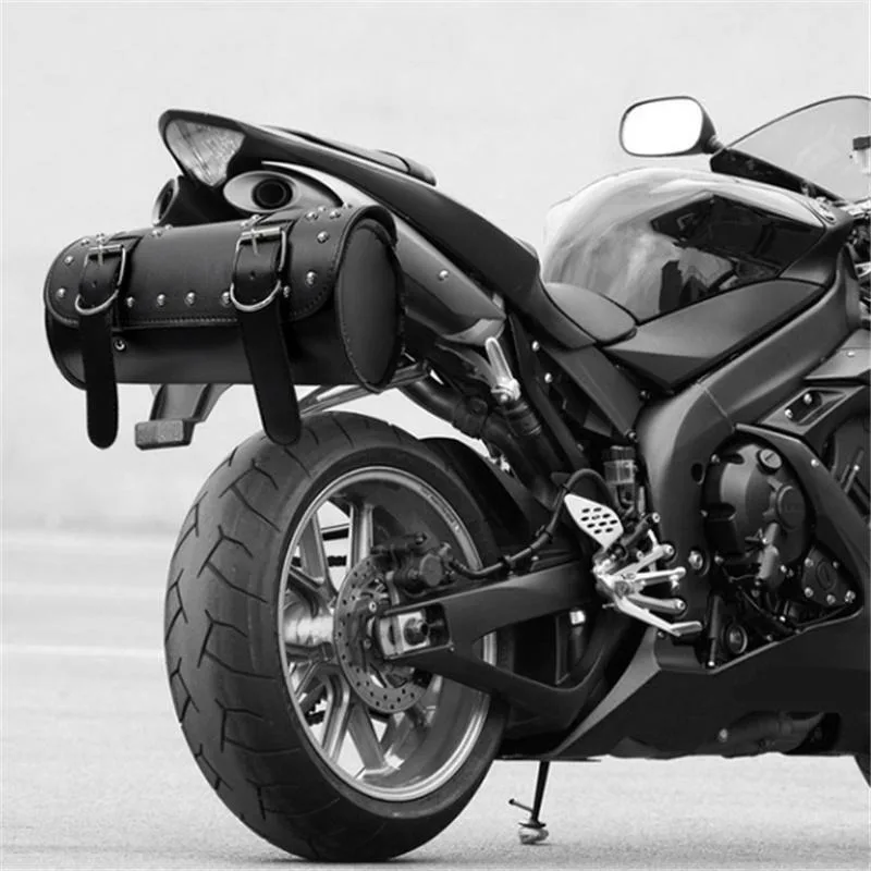 1PC Motorcycle Tool Bag Faux Leather Handlebar Roll Bag Waterproof Saddlebag Side Retro Pack for Cruiser