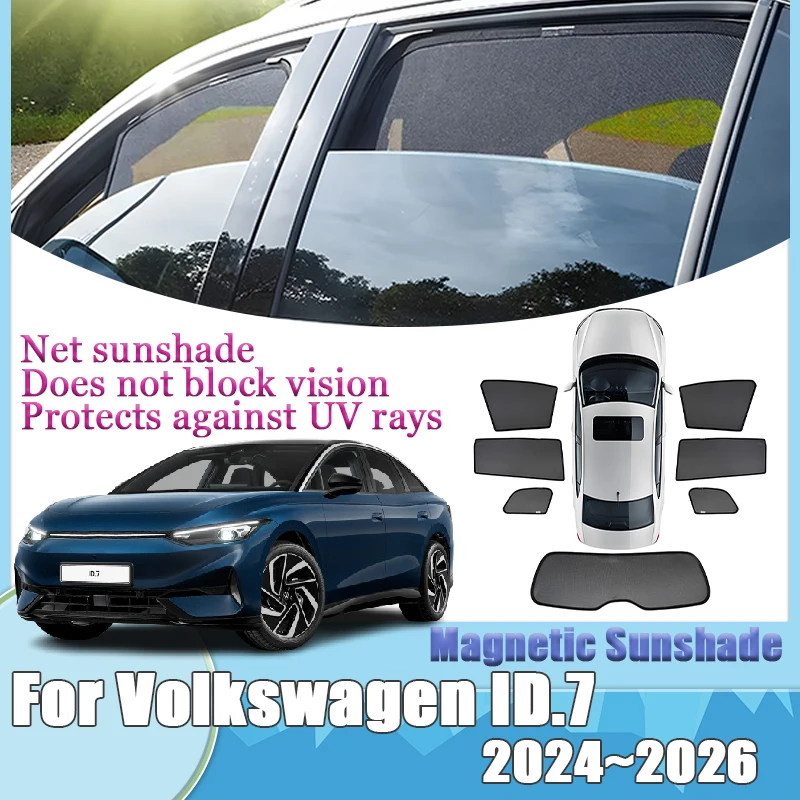 

For Volkswagen VW ID.7 2024 2025 2026 Car Magnetic Mesh Sunshades Window Visors Protection Curtain Shades Cover Auto Accessories