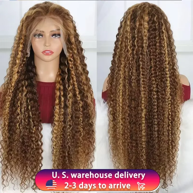

13x6 Highlight Wig Human Hair Deep Wave 40 Inch HD Lace Front Human Hair Wig 200 Density 4/27 Ombre Brown Blonde Lace Front Wigs