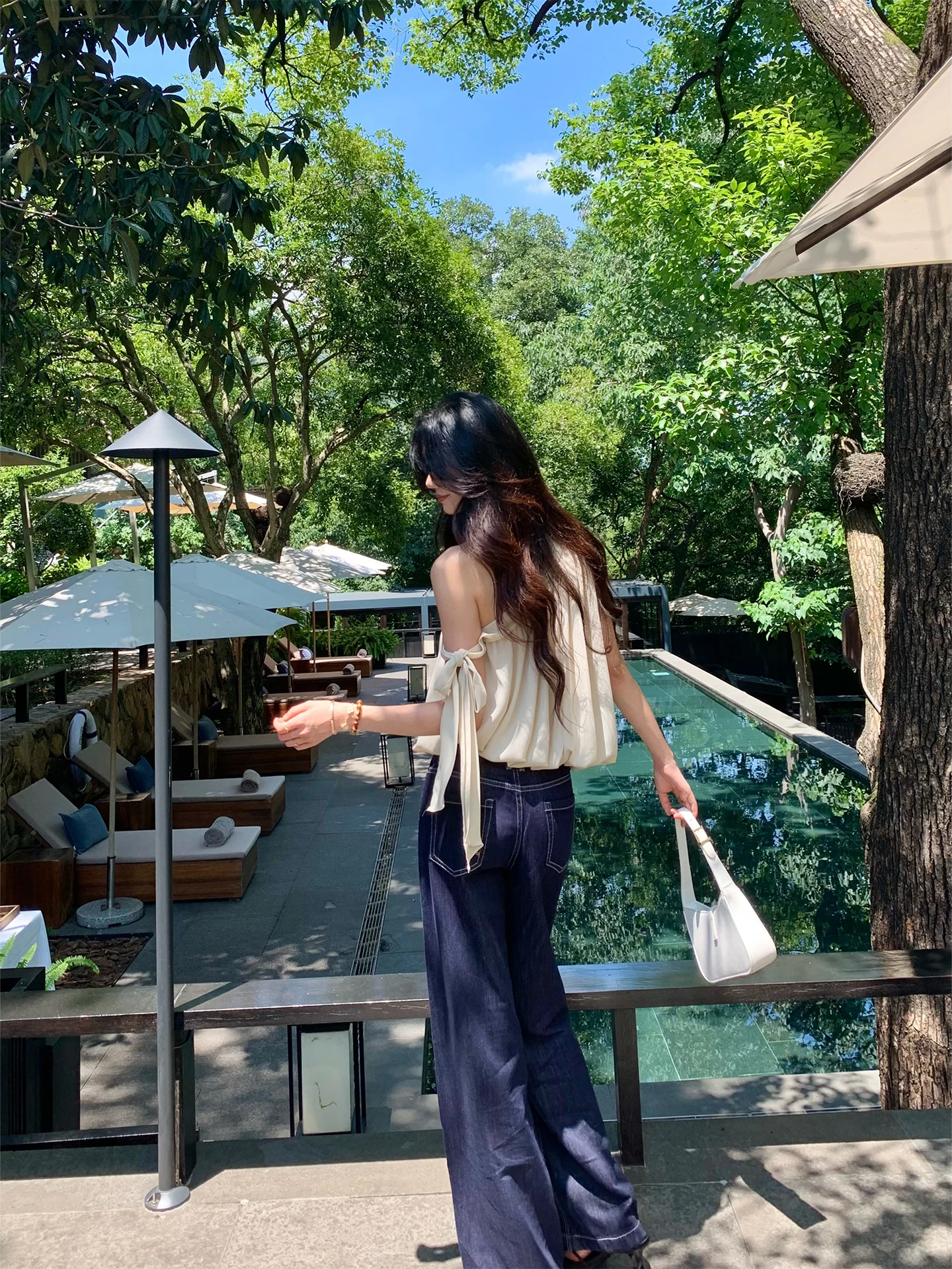 

Norain Blue Waed Original Color Loose Fit Lightweight Summer Jeans Women's Straight Leg Low Waist Long Trousers