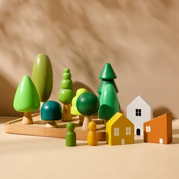 Wooden grasp matching toy wooden building house block forest ornaments toy Christmas tree children's Montessori educational toy Wooden grasp matching toy wooden building house block forest ornaments toy Christmas tree children's Montessori educational toy