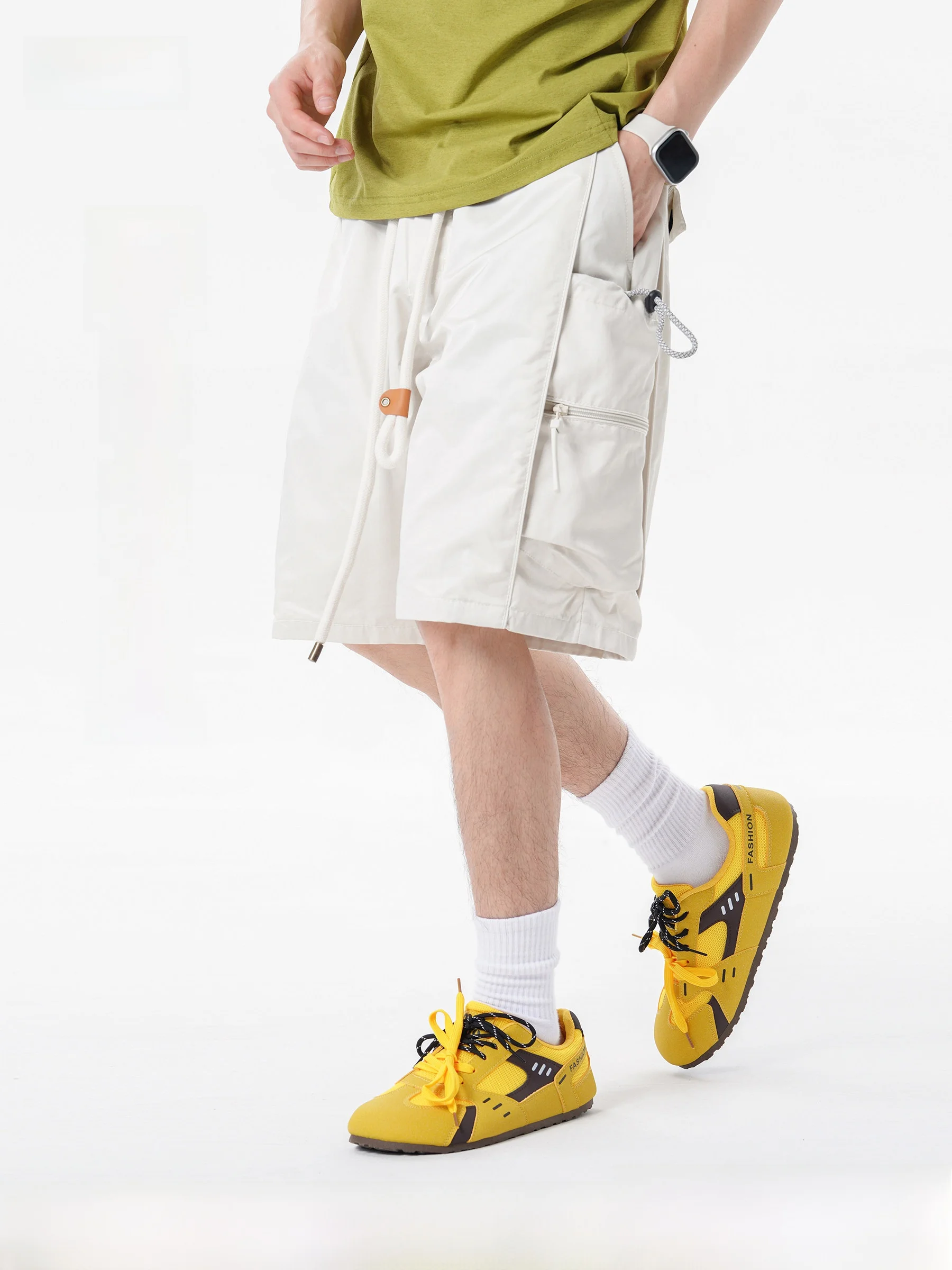 

DPX Summer Anti-Wrinkle Wear-Resistant Workwear Shorts Men's Trendy Brand Waist Drawstring Functional Style Multi-Pocket Stra...